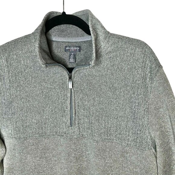 Van Heusen Flex Gray Quarter-Zip Sweater M Polyester Mens - Picture 3 of 6